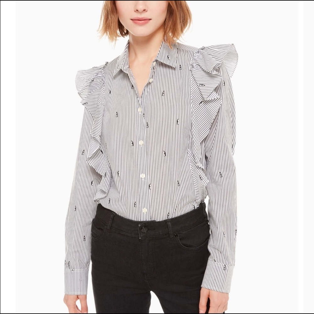 Kate Spade Mini Penguin Ruffle Button Down Shirt